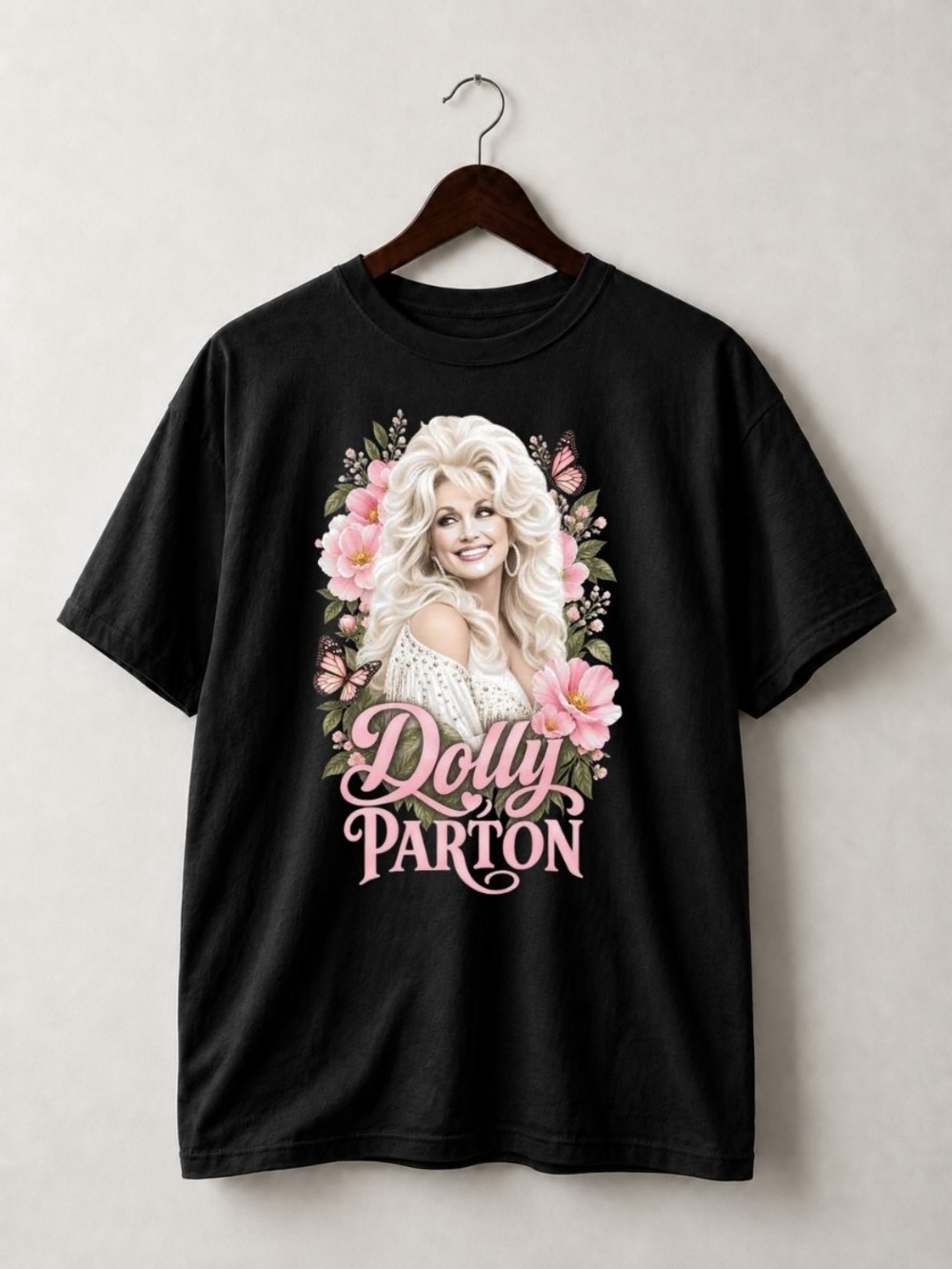 Dolly Parton Black Floral Graphic T-Shirt, Country Music Tee